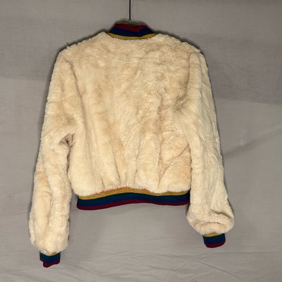 Spiritual Gangster SG Furry Bomber Jacket Rainbow Size Medium Faux Fur Boho - Picture 7 of 8